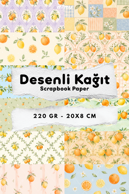Desenli Kağıt Seti Scrapbook Kağıdı (220 gr) Ajanda Kolaj Junk Journal Bullet Journal Kağıtları