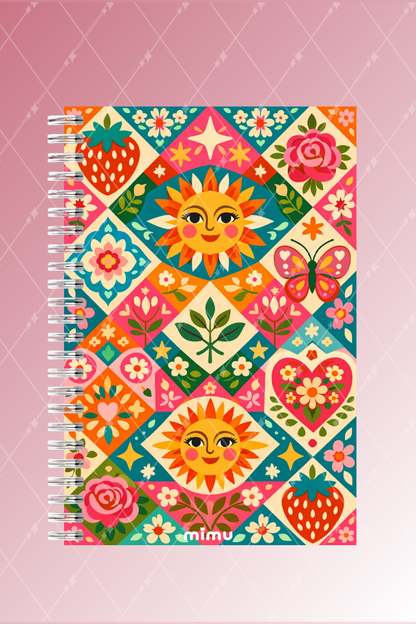 Güneş Motifli Spiral Defter Seti Renkli Çiçek Desenli 2li Kalın Kapak Not Defteri