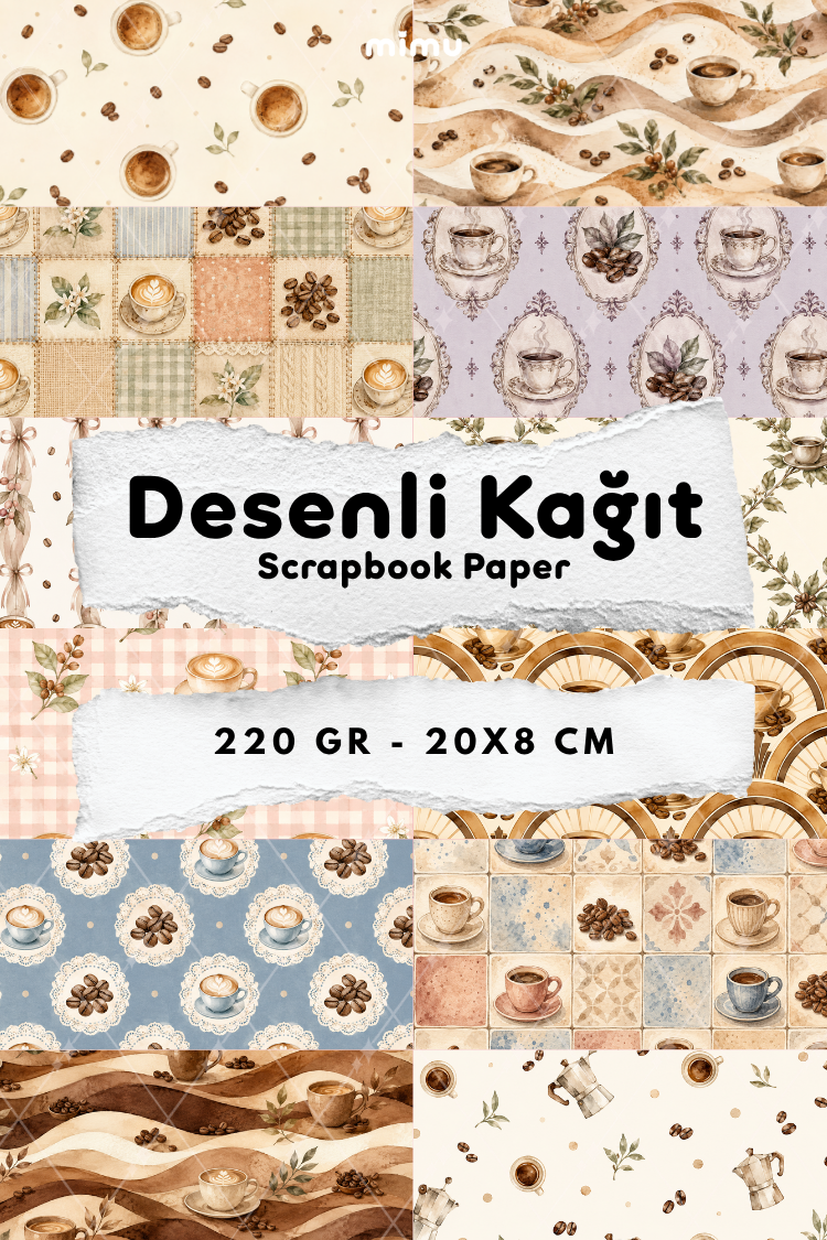 Desenli Kağıt Seti Scrapbook Kağıdı (220 gr) Ajanda Kolaj Junk Journal Bullet Journal Kağıtları