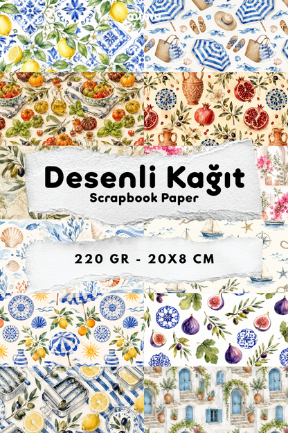 Desenli Kağıt Seti Scrapbook Kağıdı (220 gr) Ajanda Kolaj Junk Journal Bullet Journal Kağıtları
