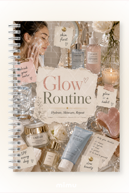 Glow Routine Cilt Bakımı Estetik Kolaj Desenli 60 Yaprak Çizgisiz Okul Defteri A5 Spiralli Not Defteri