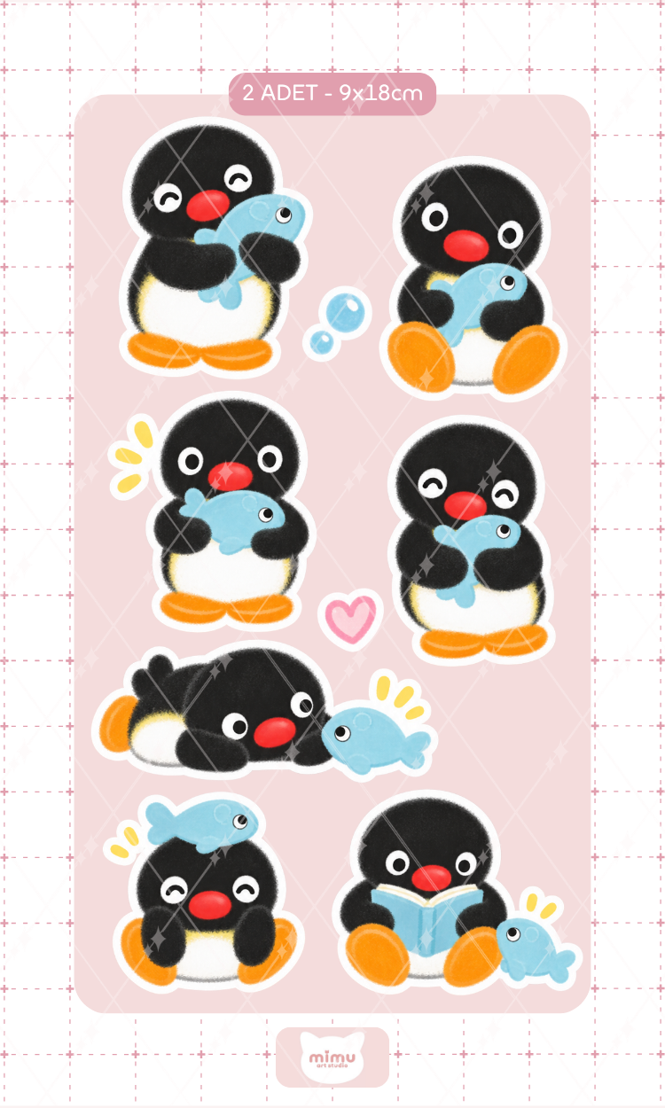 Pingu Karlı Gün Sticker Seti Kış Temalı Penguen Dekoratif Etiket 2 Adet