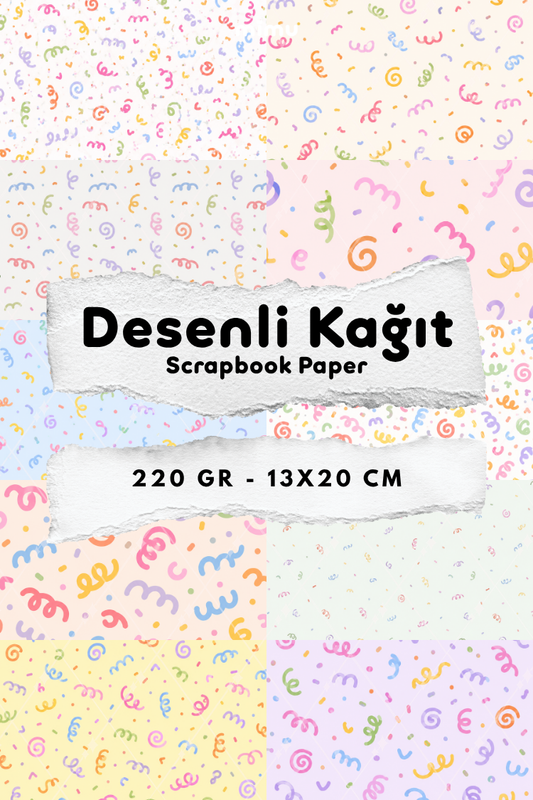 Renkli Konfeti Spiral Desenli Kağıt Seti Scrapbook Kağıdı (220 gr) Ajanda Günlük Kolaj Junk Journal Bullet Journal Kağıtları