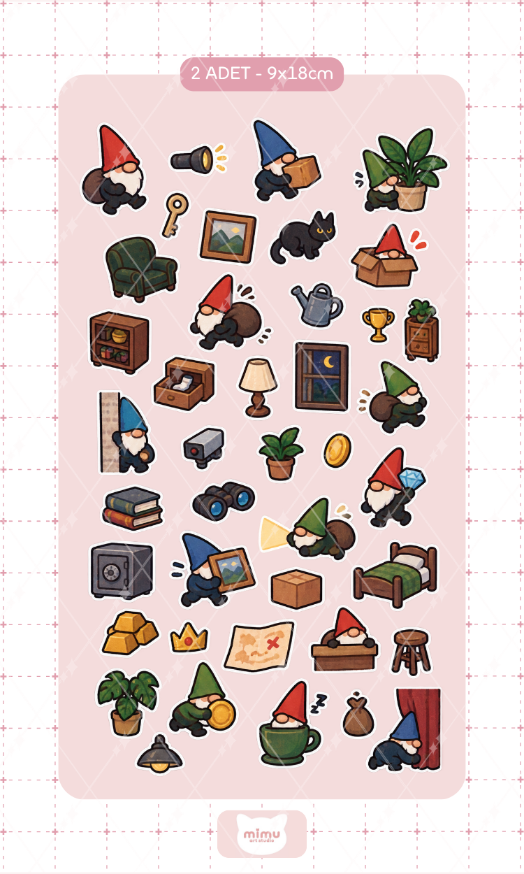 Burgling Gnomes Sticker Seti Oyun Temalı Dekoratif Etiket 2 Adet