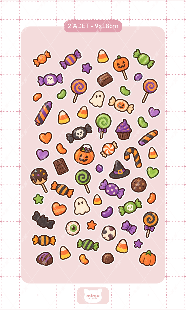 Cadılar Bayramı Şekeri Sticker Seti Halloween Temalı Dekoratif Etiket 2 Adet