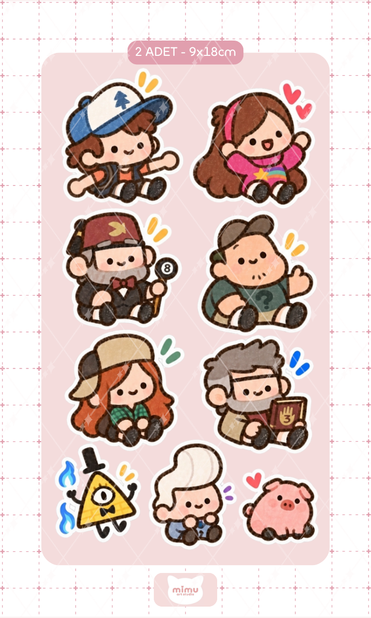 Gravity Falls Sticker Seti Gravity Falls Çizgi Film Karakteri Dekoratif Etiket 2 Adet