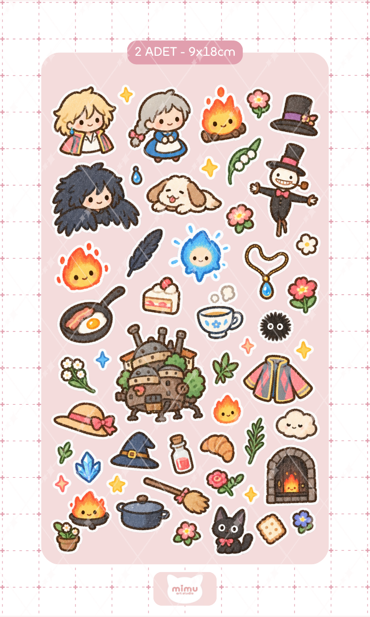 Howl's Moving Castle Sticker Seti Howl'un Yürüyen Şatosu Anime Karakteri Dekoratif Etiket 2 Adet