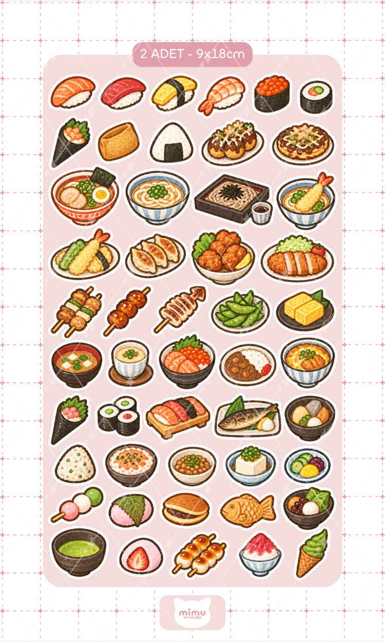 Japon Yemeği Sticker Seti Yiyecek Temalı Dekoratif Etiket 2 Adet