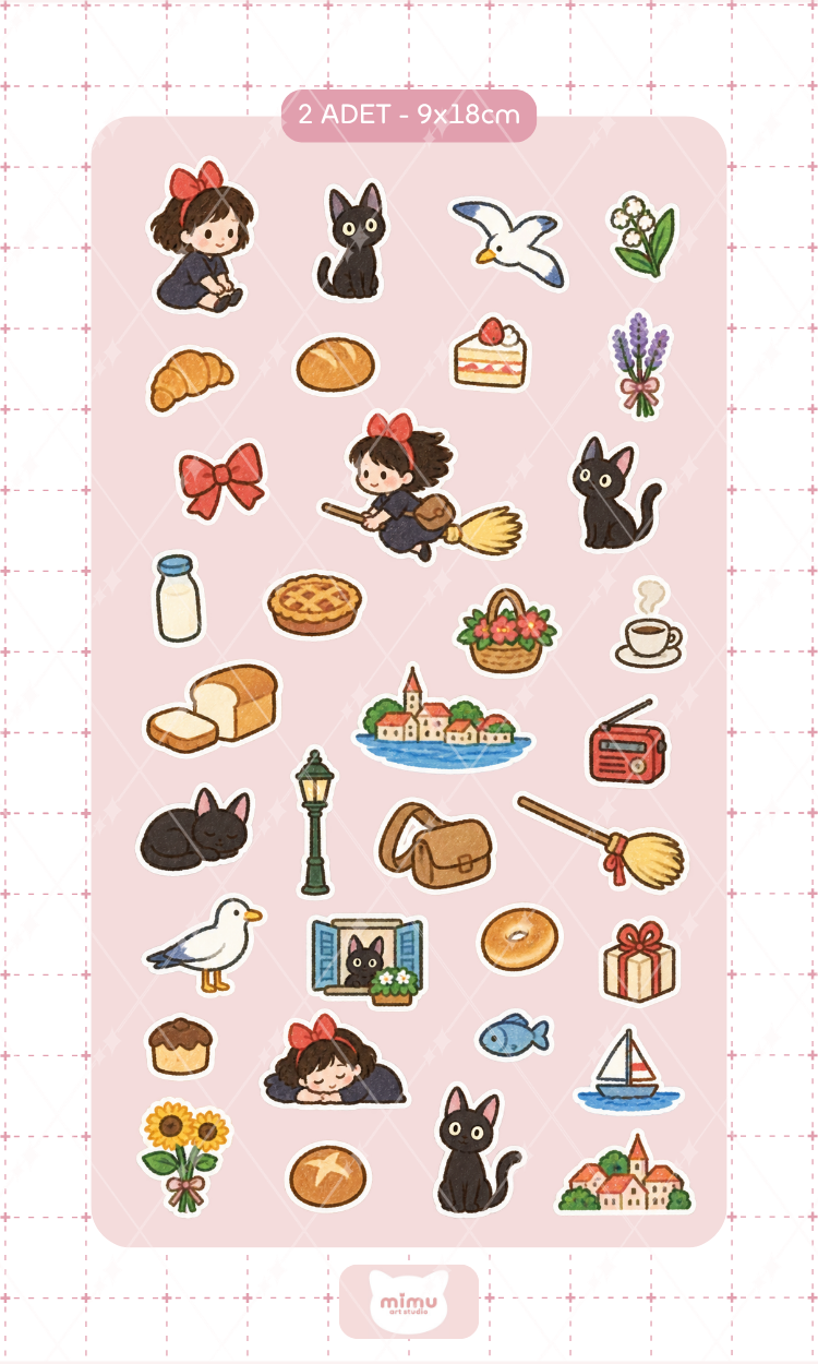 Kiki's Delivery Service Sticker Seti Kiki'nin Teslimat Servisi Anime Karakteri Dekoratif Etiket 2 Adet