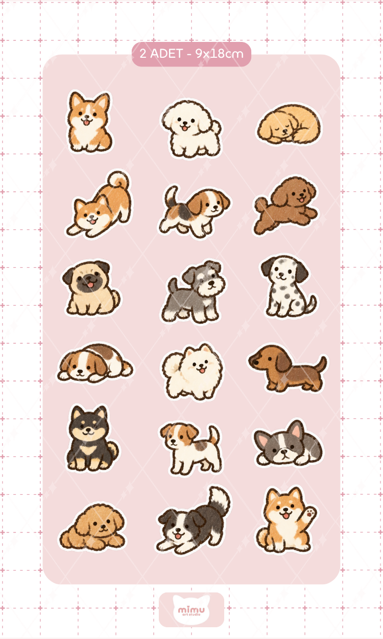 Köpekler Sticker Seti Köpek Temalı Dekoratif Etiket 2 Adet