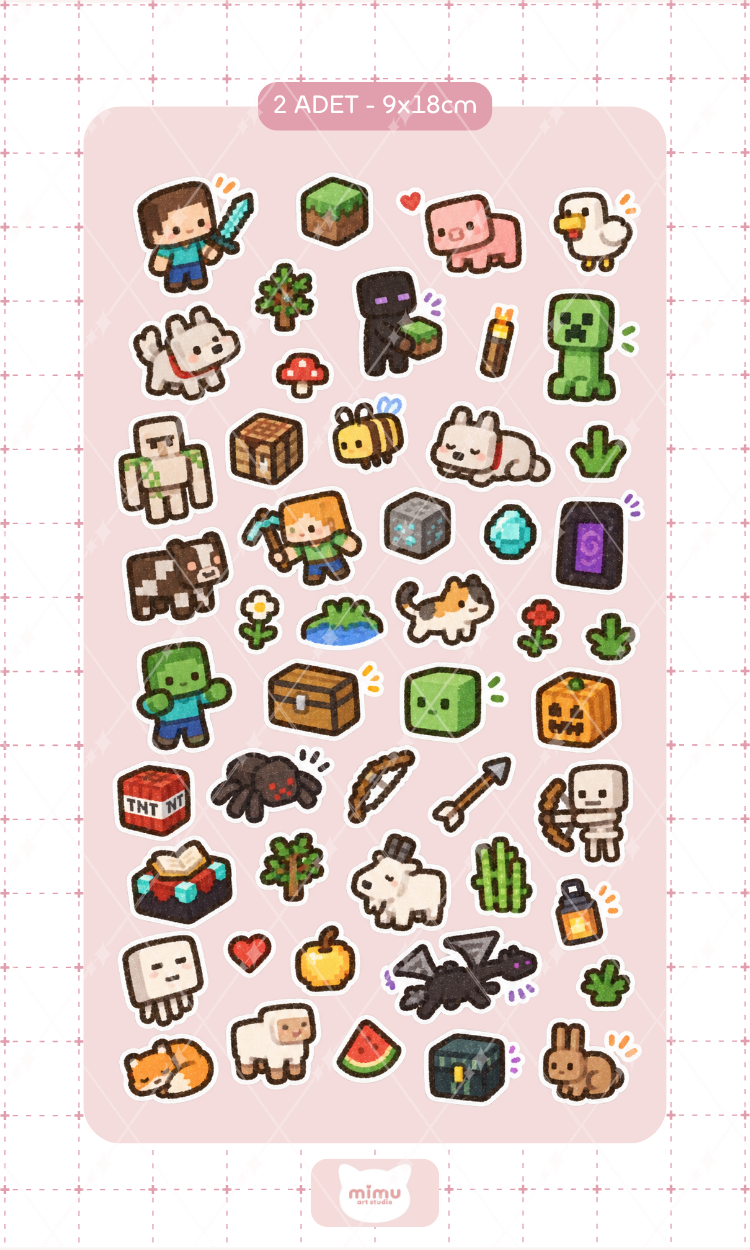Minecraft Sticker Seti Minecraft Oyun Karakteri Dekoratif Etiket 2 Adet