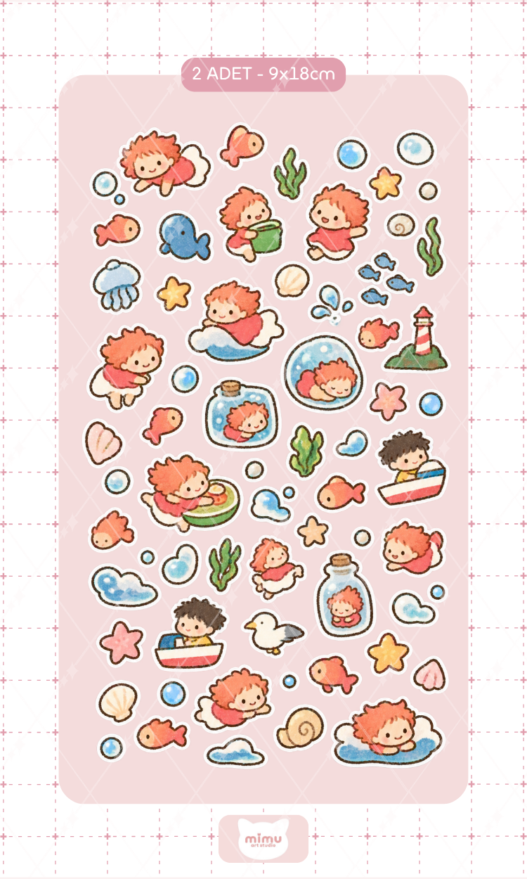 Ponyo Sticker Seti Ponyo Anime Karakteri Dekoratif Etiket 2 Adet