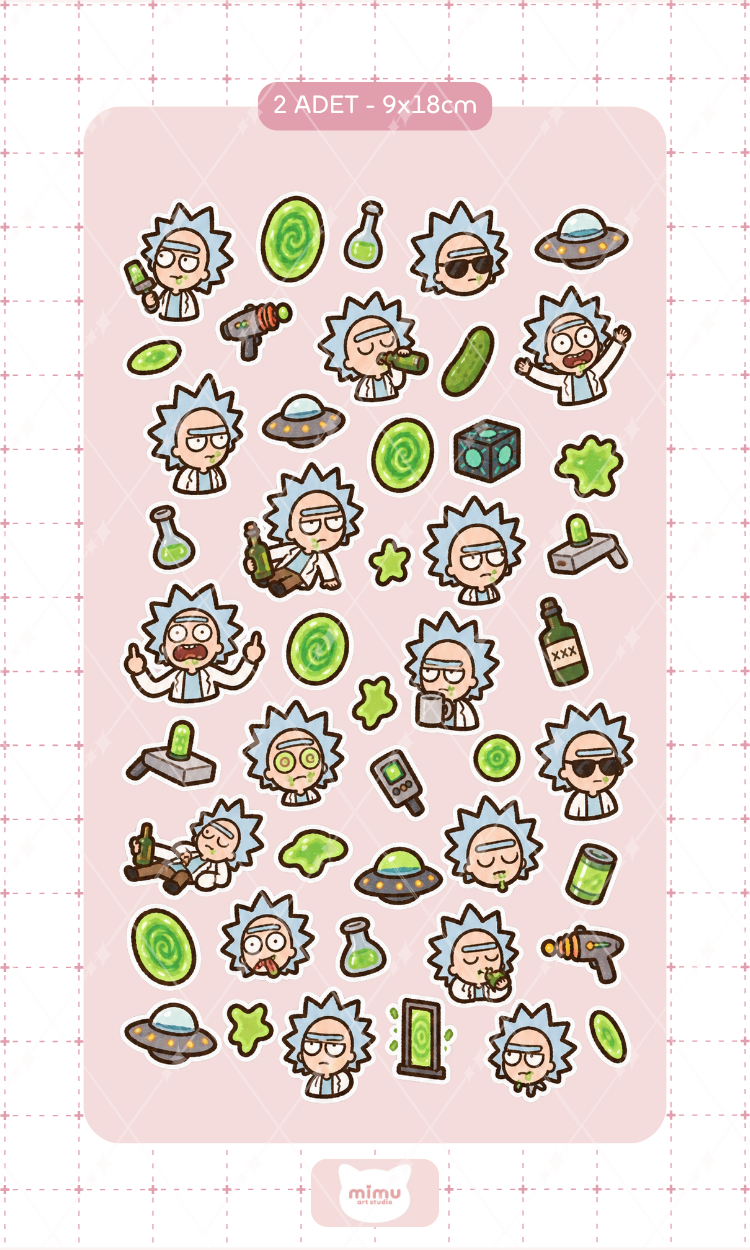 Rick Sanchez Sticker Seti Rick and Morty Çizgi Film Karakteri Dekoratif Etiket 2 Adet