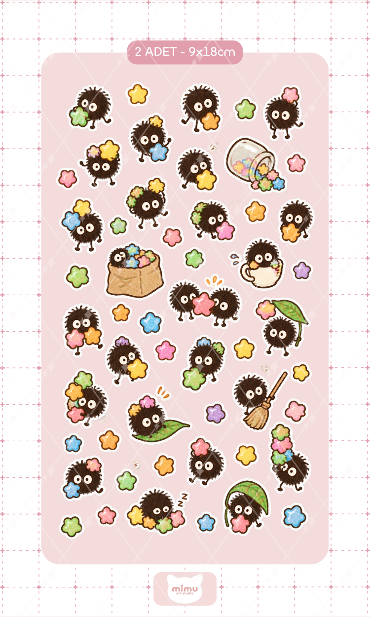 Susuwatari Sticker Seti Studio Ghibli Anime Karakteri Dekoratif Etiket 2 Adet