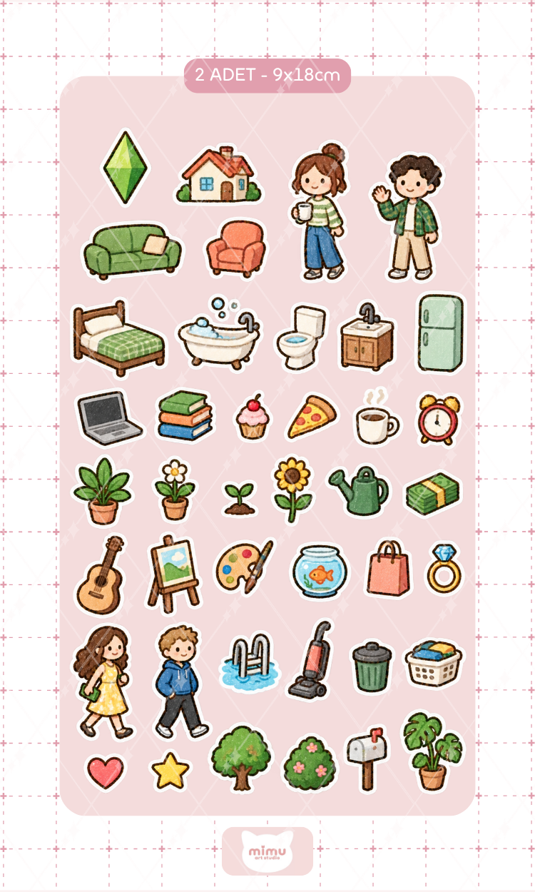 The Sims Sticker Seti The Sims Oyun Karakteri Dekoratif Etiket 2 Adet