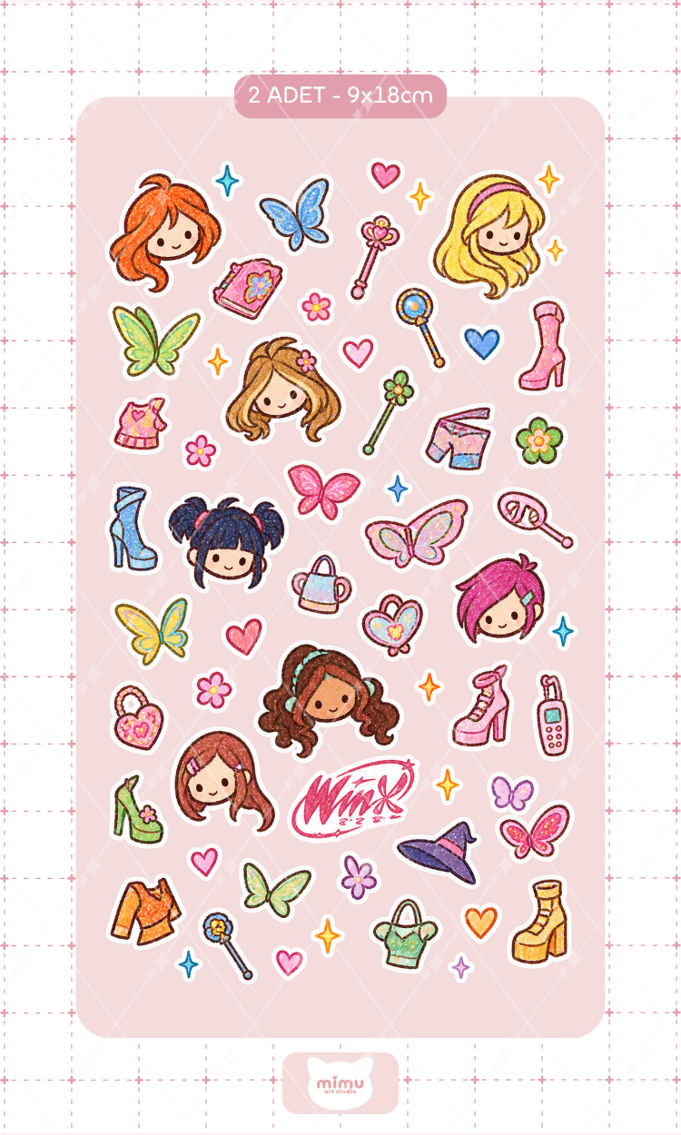 Winx Club Sticker Seti Winx Club Çizgi Film Karakteri Dekoratif Etiket 2 Adet